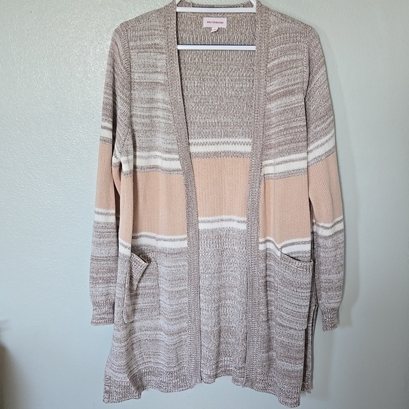 Molly & Isadora Sweaters - Molly & Isadora | Blush And Tan Long Cardigan Size 1X